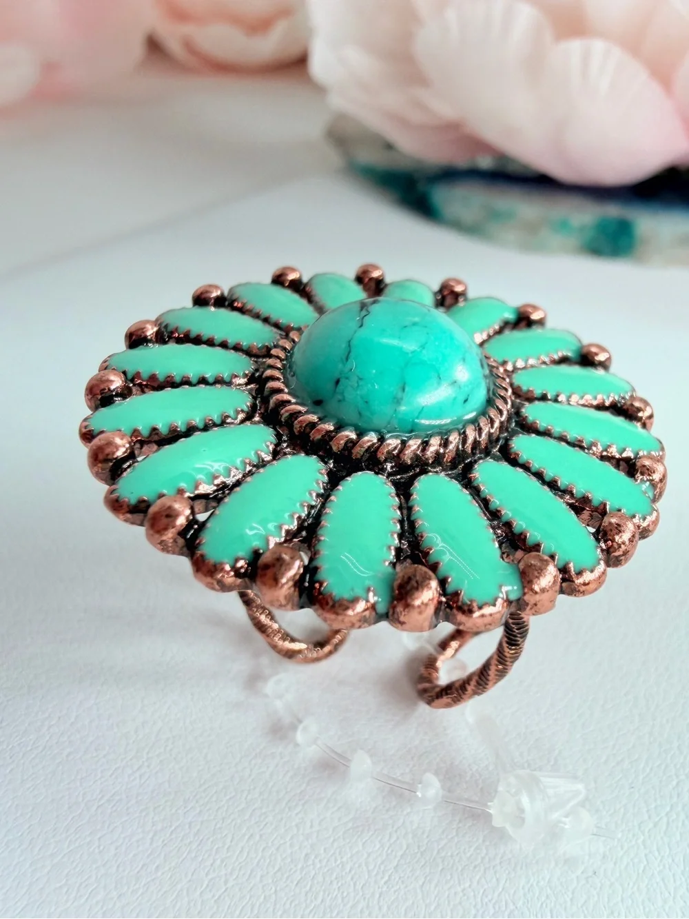 Turquoise Floral Cluster Statement Ring - Unbranded